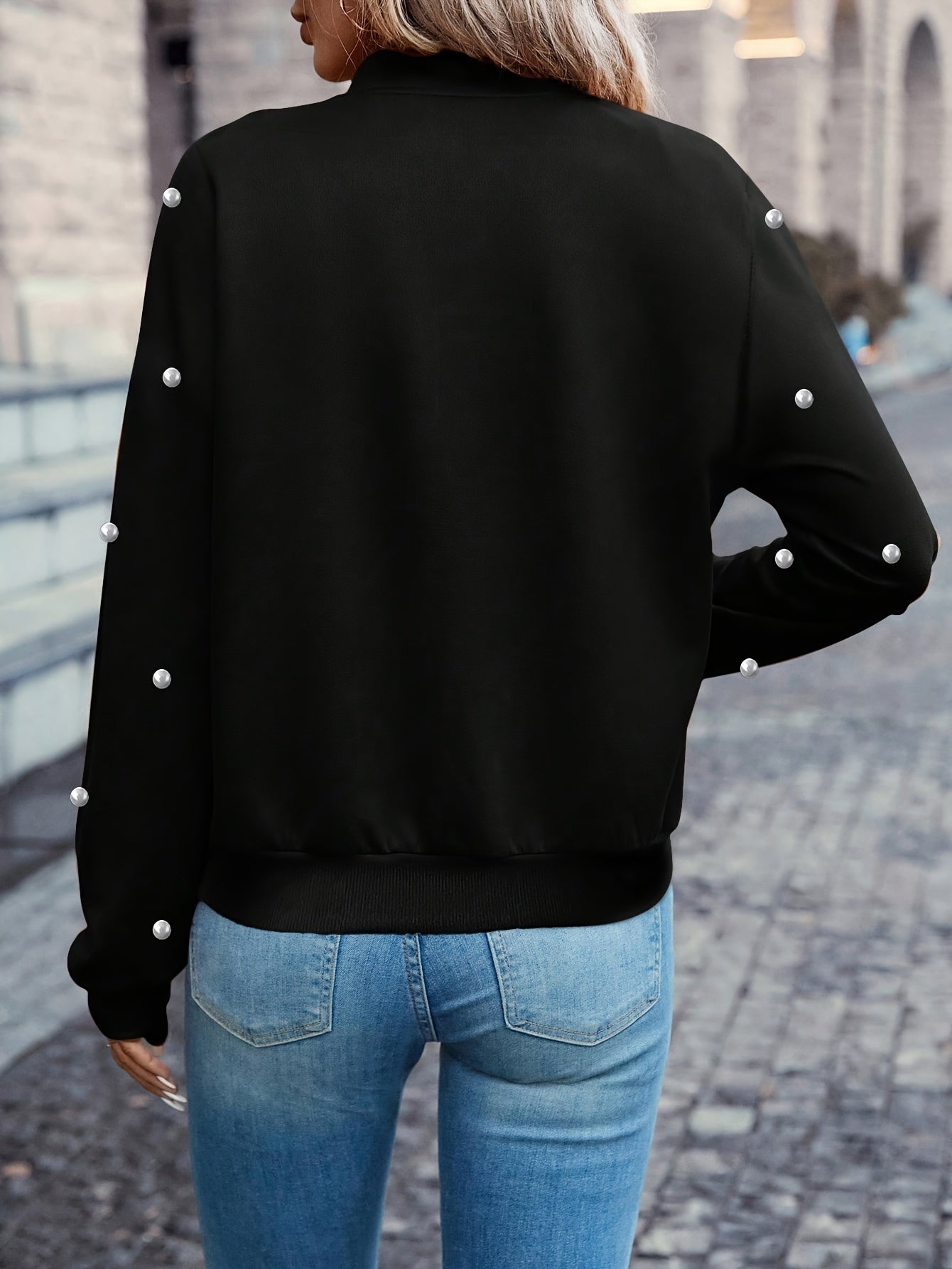 Beaded Zipper Bomber Jacket