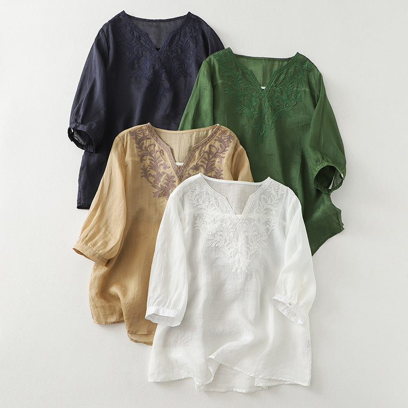 Sand Laurel Linen Blouse