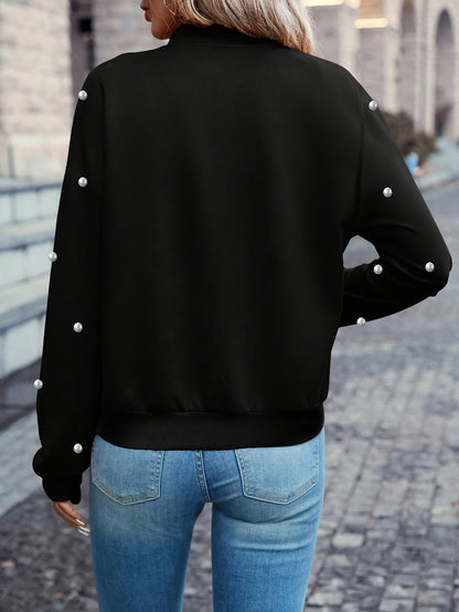 Beaded Zipper Bomber Jacket