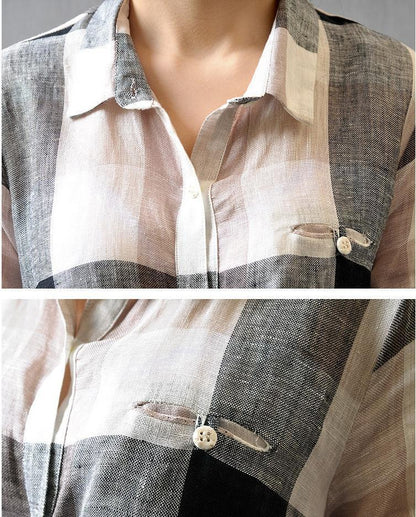 Elara Plaid Linen Dress